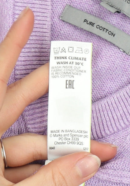 Marks and Spencer Men’s Purple V-Neck Cotton Jumper Size S