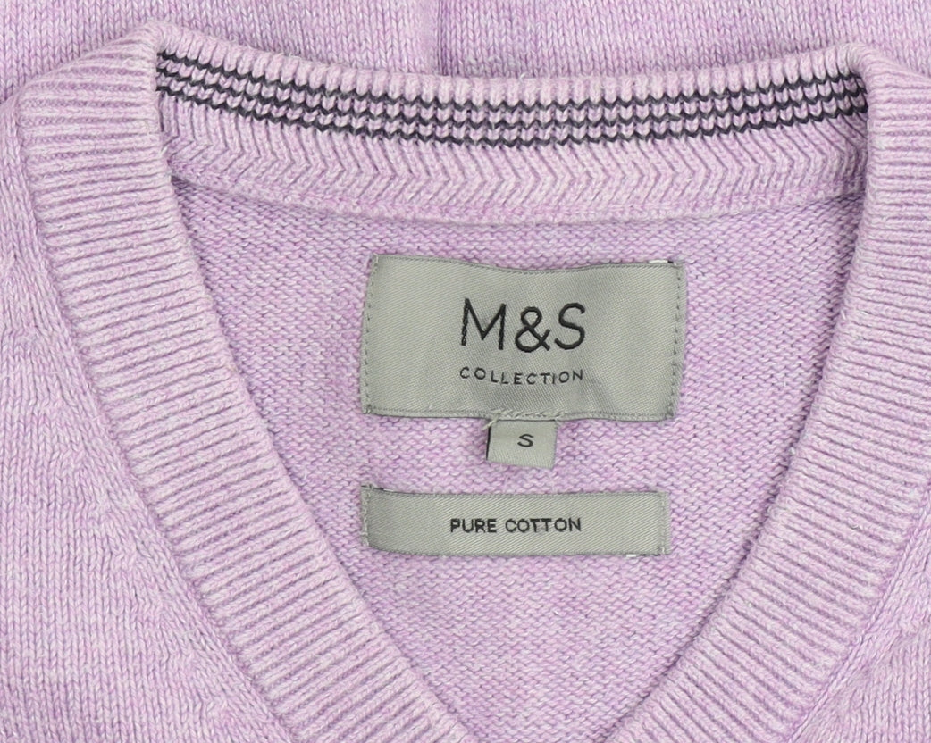 Marks and Spencer Men’s Purple V-Neck Cotton Jumper Size S