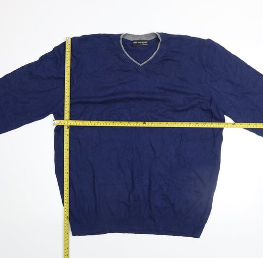 Marks and Spencer Autograph Men’s Blue Cotton Cashmere V-Neck Jumper XL