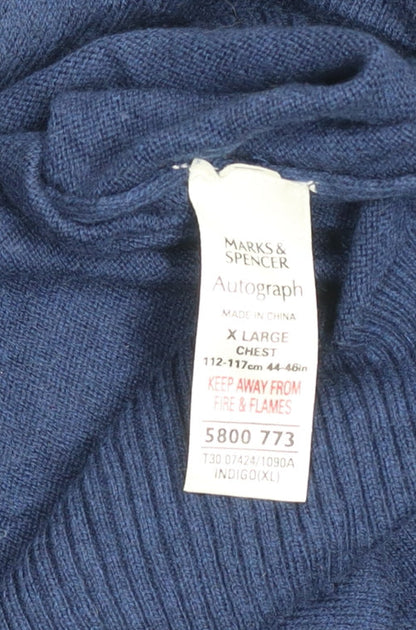 Marks and Spencer Autograph Men’s Blue Cotton Cashmere V-Neck Jumper XL