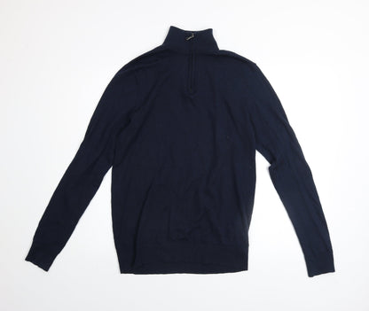 Howick Men’s Blue Merino Wool Half Zip Jumper M