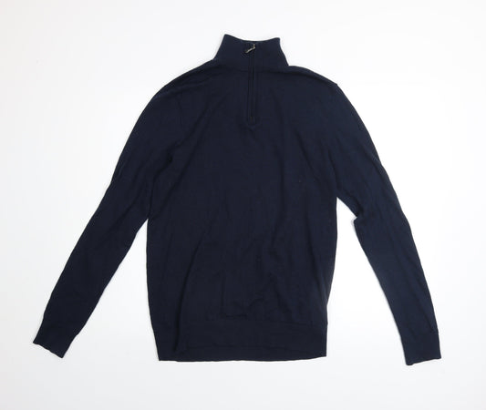 Howick Men’s Blue Merino Wool Half Zip Jumper M