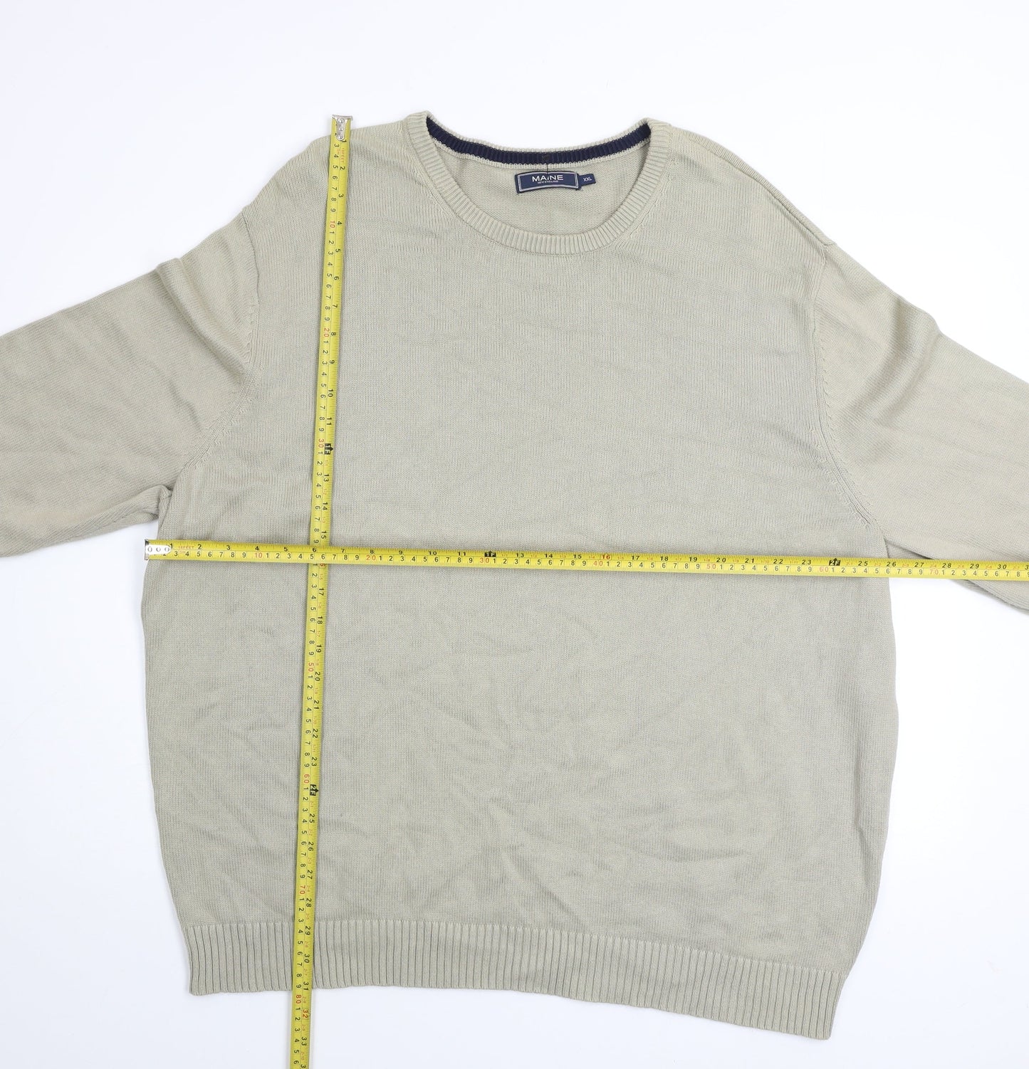 Maine New England Men's Beige 2XL Cotton Crew Neck Jumper