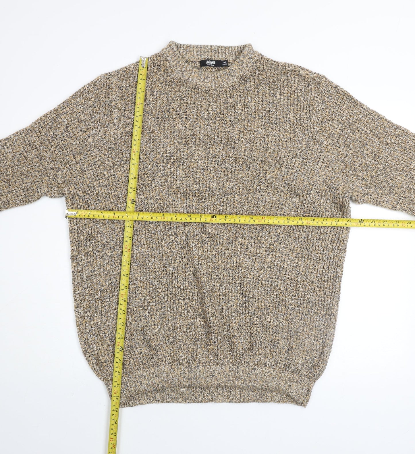 Jacamo Men's Beige Chunky Knit Crew Neck Pullover Jumper 2XL