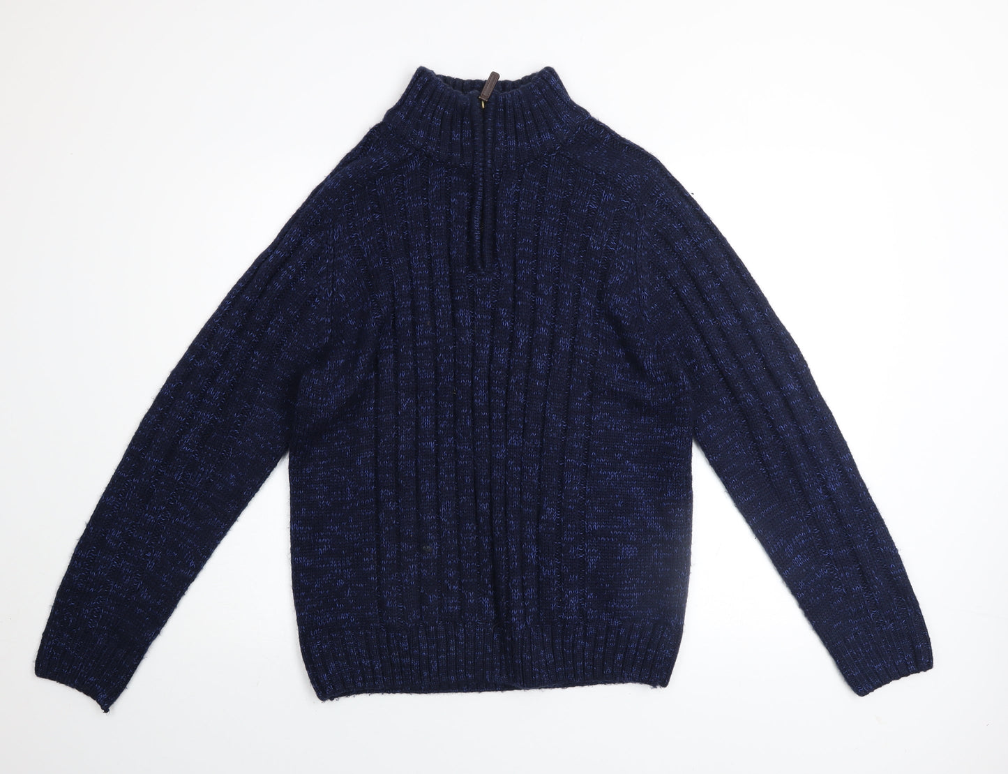 Matalan Men’s Blue 1/4 Zip High Neck Chunky Knit Jumper Size L