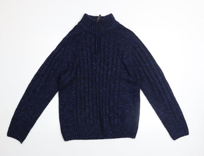 Matalan Men’s Blue 1/4 Zip High Neck Chunky Knit Jumper Size L