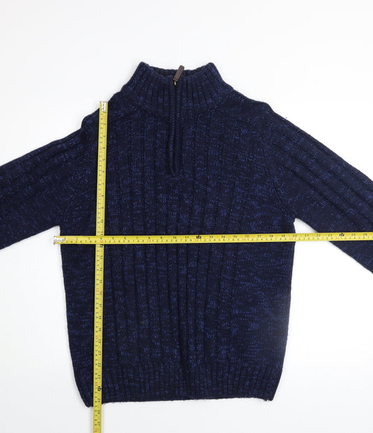 Matalan Men’s Blue 1/4 Zip High Neck Chunky Knit Jumper Size L