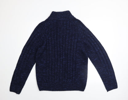 Matalan Men’s Blue 1/4 Zip High Neck Chunky Knit Jumper Size L