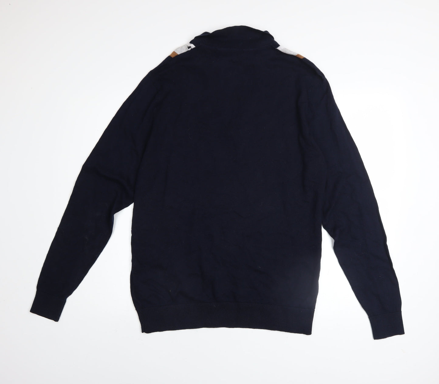 Kensington Eastside Mens Blue L Striped 1/2 Zip Cotton Jumper