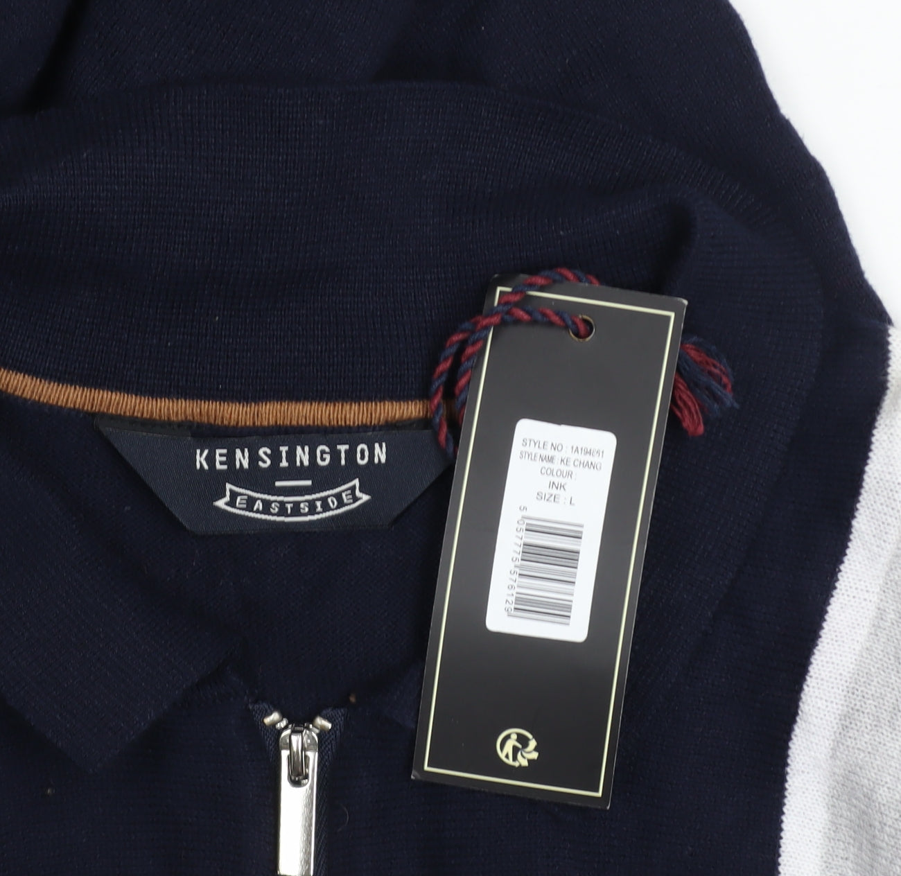 Kensington Eastside Mens Blue L Striped 1/2 Zip Cotton Jumper
