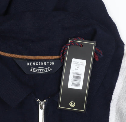 Kensington Eastside Mens Blue L Striped 1/2 Zip Cotton Jumper