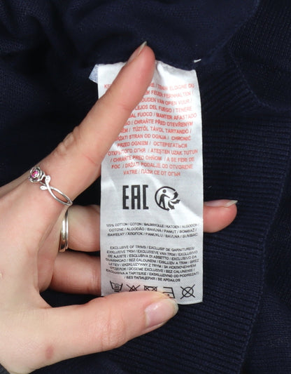 Kensington Eastside Mens Blue L Striped 1/2 Zip Cotton Jumper