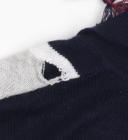 Kensington Eastside Mens Blue L Striped 1/2 Zip Cotton Jumper