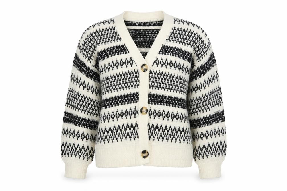 Marks & Spencer Womens Black White Fair Isle Cardigan XS