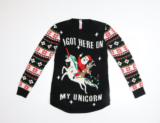 No Boundaries Girls Black Christmas Unicorn Long Sleeve Sweater Dress 11-13 Years