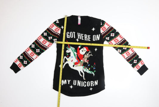 No Boundaries Girls Black Christmas Unicorn Long Sleeve Sweater Dress 11-13 Years