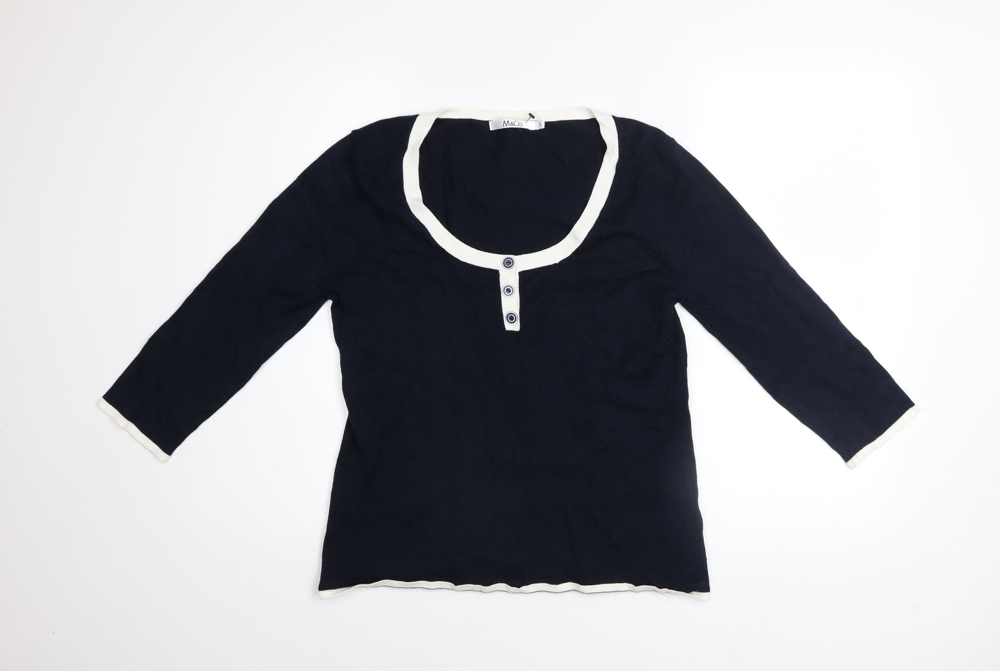 Womens UK Size L M&Co Blue Henley Jumper