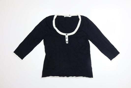 Womens UK Size L M&Co Blue Henley Jumper