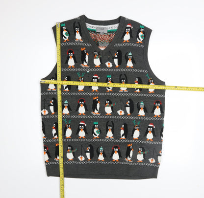 Marks and Spencer Men's Grey Christmas Penguin Sweater Vest L