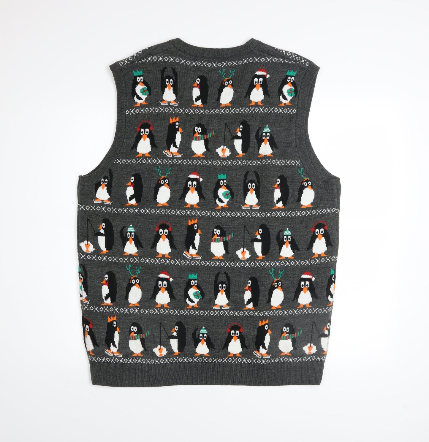 Marks and Spencer Men's Grey Christmas Penguin Sweater Vest L