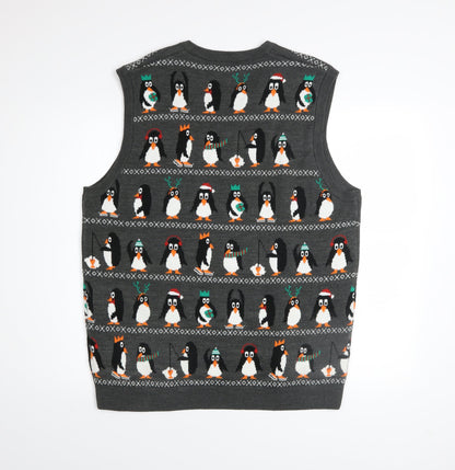 Marks and Spencer Men's Grey Christmas Penguin Sweater Vest L