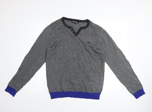 Red Herring Men's Grey Striped Henley Jumper Size S Cotton Knit