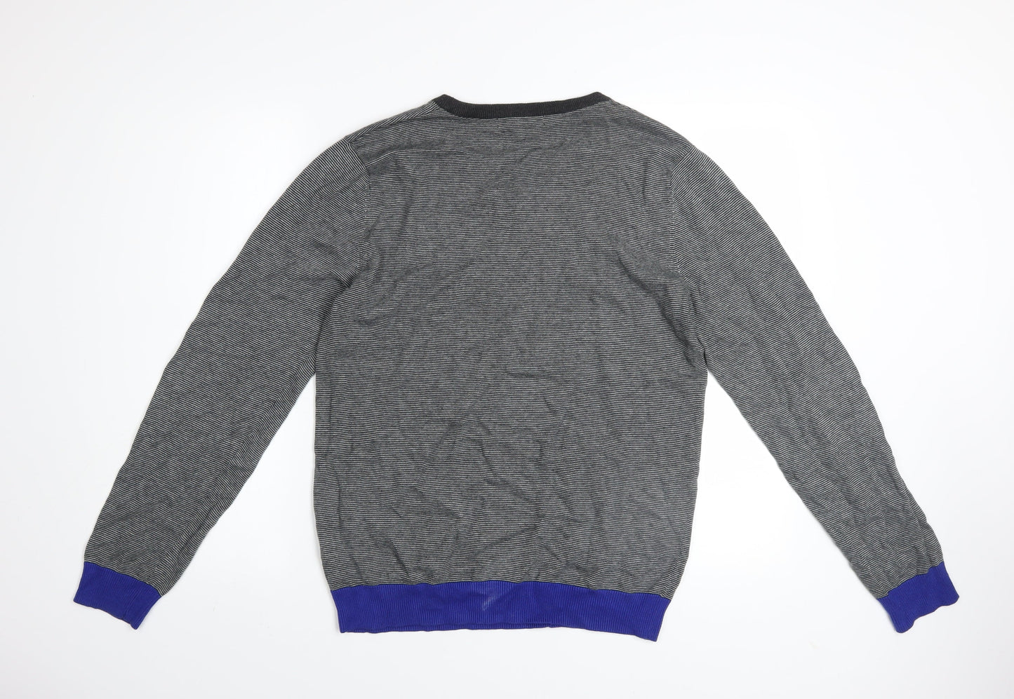 Red Herring Men's Grey Striped Henley Jumper Size S Cotton Knit