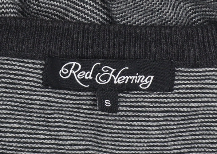 Red Herring Men's Grey Striped Henley Jumper Size S Cotton Knit