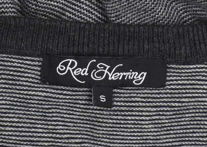 Red Herring Men's Grey Striped Henley Jumper Size S Cotton Knit