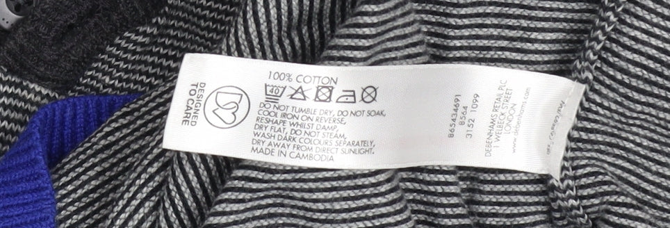 Red Herring Men's Grey Striped Henley Jumper Size S Cotton Knit