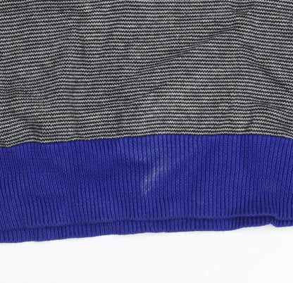 Red Herring Men's Grey Striped Henley Jumper Size S Cotton Knit