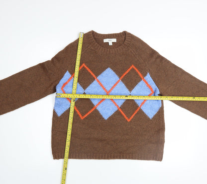 Marks and Spencer Men Brown Argyle Knit Jumper Size S Wool Blend
