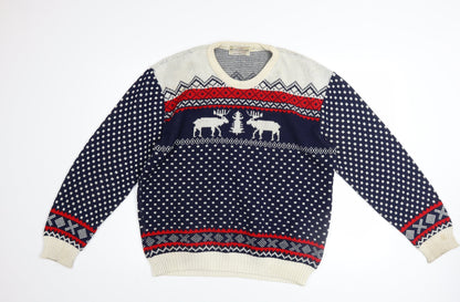 Knitwear Gallery Men Blue Christmas Fair Isle Jumper Size L