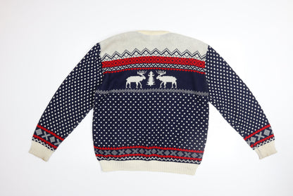 Knitwear Gallery Men Blue Christmas Fair Isle Jumper Size L