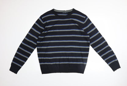 James Pringle Men's Blue Striped Acrylic Jumper M Crew Neck Knitwear