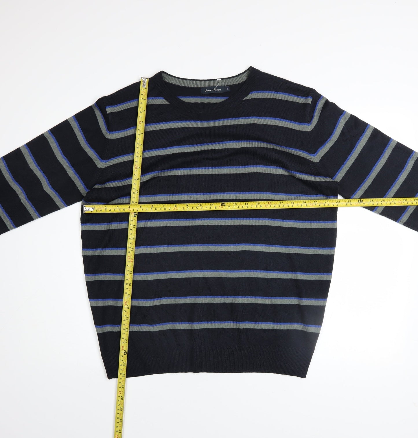 James Pringle Men's Blue Striped Acrylic Jumper M Crew Neck Knitwear