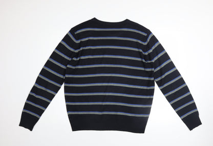 James Pringle Men's Blue Striped Acrylic Jumper M Crew Neck Knitwear