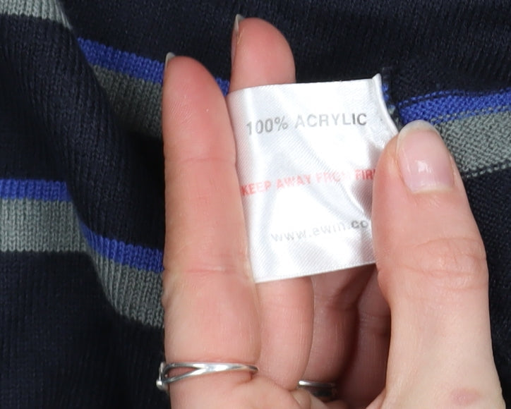 James Pringle Men's Blue Striped Acrylic Jumper M Crew Neck Knitwear