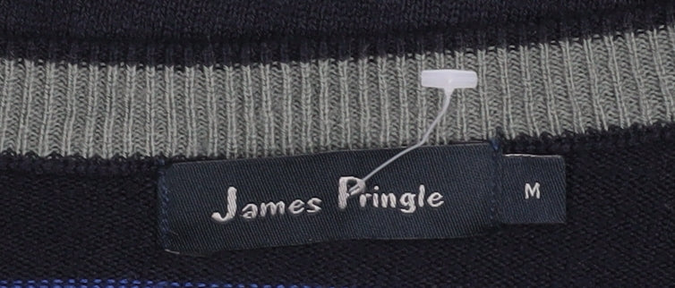 James Pringle Men's Blue Striped Acrylic Jumper M Crew Neck Knitwear
