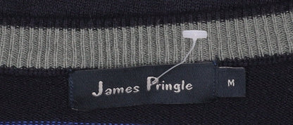James Pringle Men's Blue Striped Acrylic Jumper M Crew Neck Knitwear