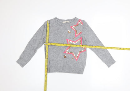 John Lewis Girls Grey Sequin Star Pullover Jumper Age 7 Years