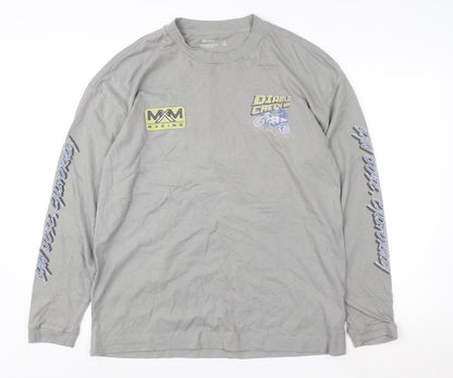 Hollister Men’s Grey Long Sleeve Graphic Racing Cotton T-Shirt M