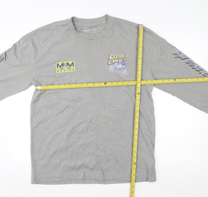 Hollister Men’s Grey Long Sleeve Graphic Racing Cotton T-Shirt M