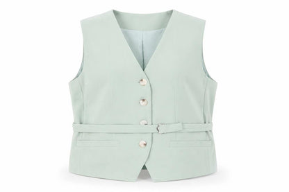 Katch Me Womens Green Belted Button Waistcoat XL Elegant Smart