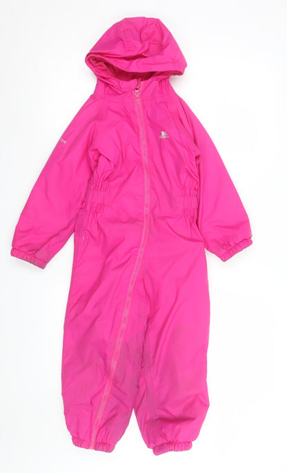 Trespass Girls Pink Waterproof Hooded Jumpsuit 3-4 Years Breathable All-in-One