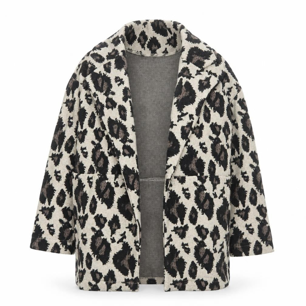 Next Girls Beige Animal Print Coatigan 8 Years Mid-Length Knit Jacket