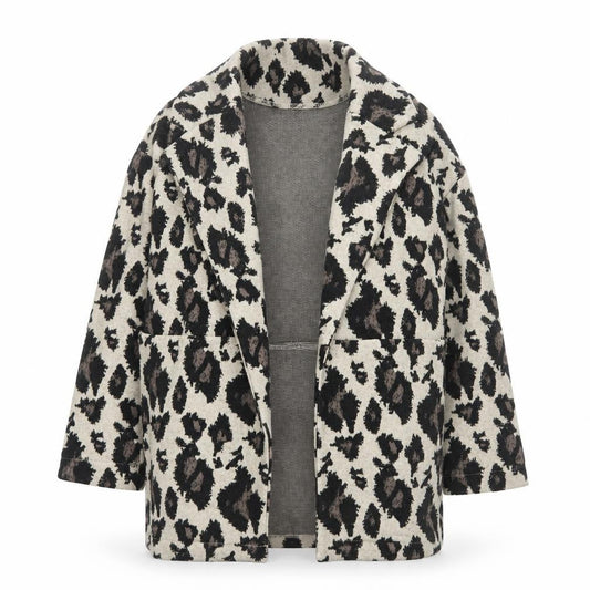 Next Girls Beige Animal Print Coatigan 8 Years Mid-Length Knit Jacket