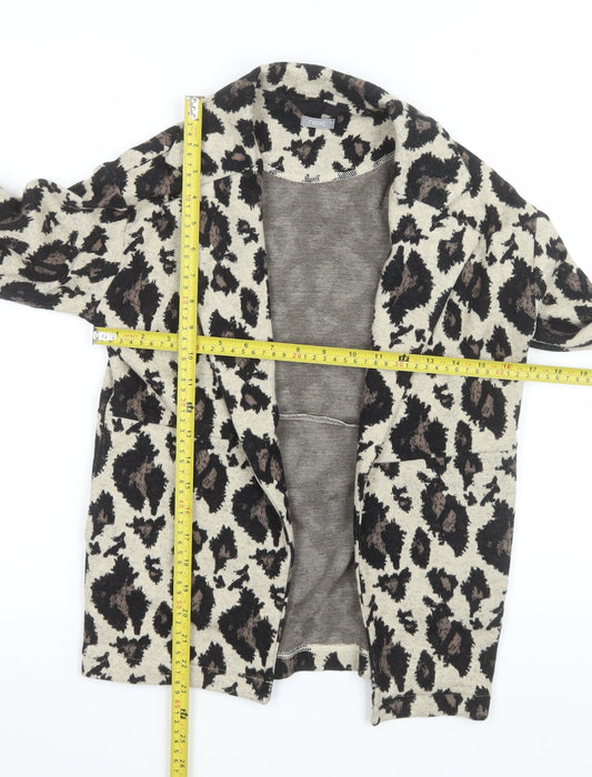 Next Girls Beige Animal Print Coatigan 8 Years Mid-Length Knit Jacket