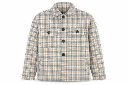 Front view of Motel Rocks unisex beige check flannel button jacket xs