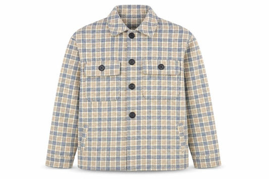Front view of Motel Rocks unisex beige check flannel button jacket xs